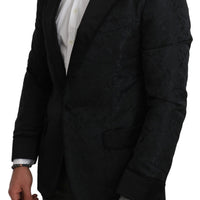 Black Jacquard Slim Fit Peak Floral Blazer