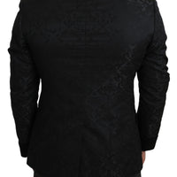 Black Jacquard Slim Fit Peak Floral Blazer