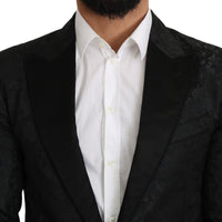 Black Jacquard Slim Fit Peak Floral Blazer