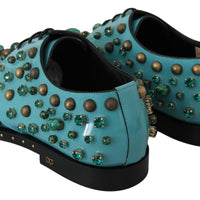 Blue Leather Crystal Dress Broque Shoes