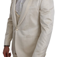 Beige Crème 3 Piece SICILIA Shawl Wool Suit