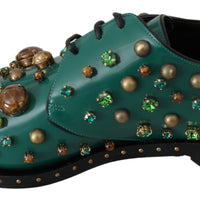 Green Leather Crystal Dress Broque Shoes