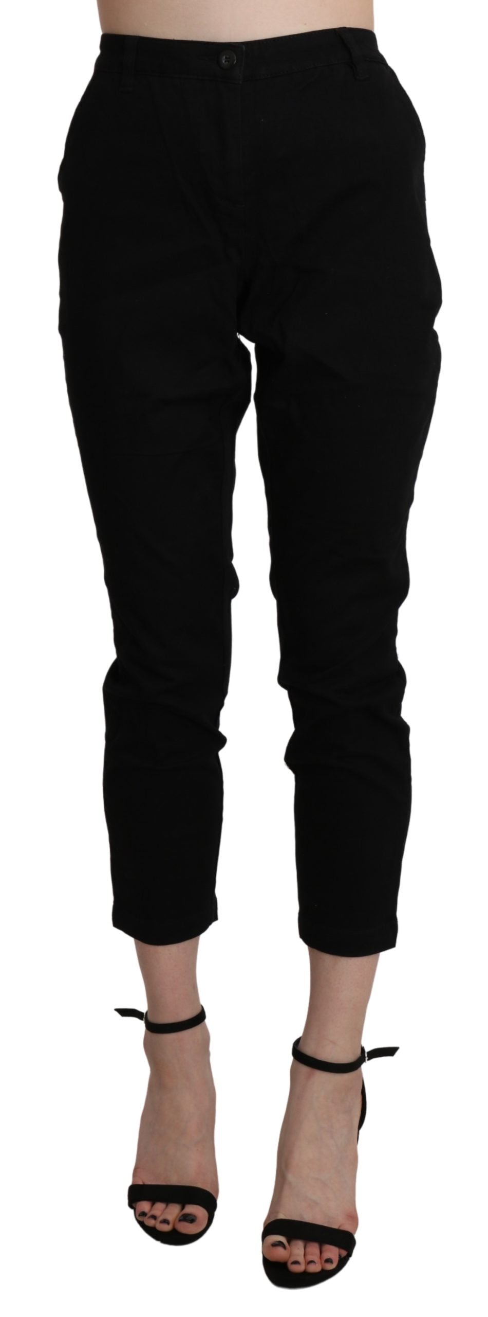 Black High Waist Skinny Cropped Cotton Capri Pant