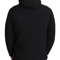 Black Polyester Hooded Windbreaker Coat Jacket