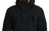 Black Polyester Hooded Windbreaker Coat Jacket