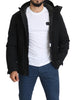 Black Polyester Hooded Windbreaker Coat Jacket