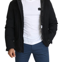 Black Polyester Hooded Windbreaker Coat Jacket