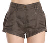 Brown Mid Waist Linen Micro Mini Shorts