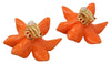 Gold Tone Lilium Flower Resin Clip-on Jewelry Earrings