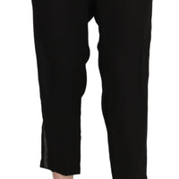 Black Polyester High Waist Cropped Trousers Pants