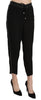 Black Polyester High Waist Cropped Trousers Pants