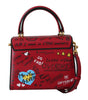 Red Leather Graffiti Print Crossbody WELCOME Bag