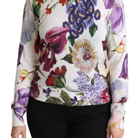 Floral Silk Crew Neck Pullover Sweater