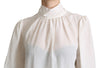 White Silk Pussy Bow Long Sleeved Top Blouse