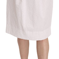 White Jacquard Plain Weave Stretch Midi Skirt