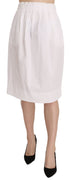 White Jacquard Plain Weave Stretch Midi Skirt