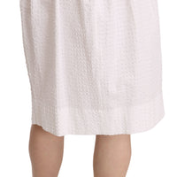 White Jacquard Plain Weave Stretch Midi Skirt