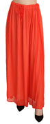 Orange Crepe Pleated Trapeze Viscose Maxi Skirt