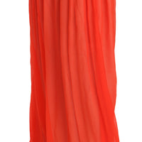 Orange Crepe Pleated Trapeze Viscose Maxi Skirt