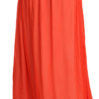 Orange Crepe Pleated Trapeze Viscose Maxi Skirt