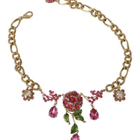 Gold Chain Flower Bouquet Crystals Embellished Necklace