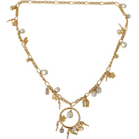 Gold Tone Horseshoe Pendants Crystal Faux Pearl  Necklace