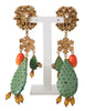 Gold Tone Filigree Cactus Crystal Drop Clip On Earrings