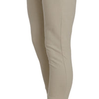 Beige Mid Waist 100% Cotton Skinny Cropped Pants