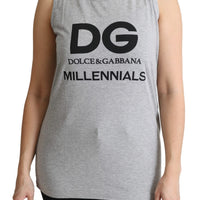 Gray DG Print Cotton Round Neck Tank Tops