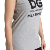 Gray DG Print Cotton Round Neck Tank Tops