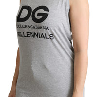 Gray DG Print Cotton Round Neck Tank Tops