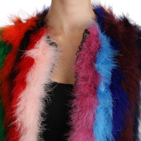 Multicolor Turkey Feather Cape Fur Coat