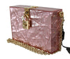 Metallic Pink Plexi Gold Chain Shoulder Borse Bag BOX