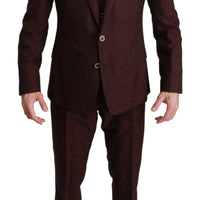 Maroon Brocade 3 Piece Wool MARTINI Suit