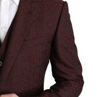 Maroon Brocade 3 Piece Wool MARTINI Suit