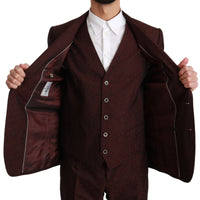 Maroon Brocade 3 Piece Wool MARTINI Suit