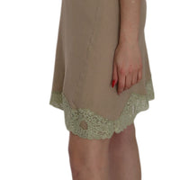 Beige Lace Spaghetti Strap Mini Cotton Dress