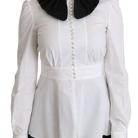 White Collared Long Sleeve Blouse Cotton Top