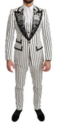 Black Striped Floral 3 Piece White Suit