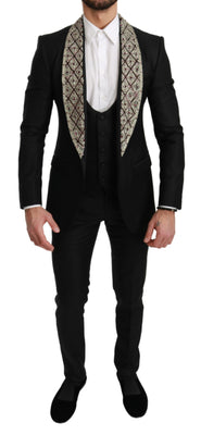 Black Crystal Wool 3 Piece SICILIA Suit