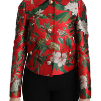 Red Floral Brocade Crystal Coat Jacket