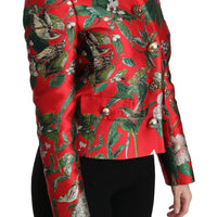 Red Floral Brocade Crystal Coat Jacket