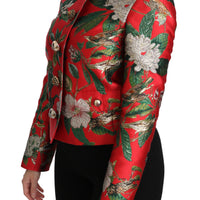 Red Floral Brocade Crystal Coat Jacket