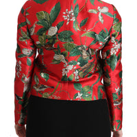 Red Floral Brocade Crystal Coat Jacket