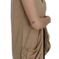 Brown 100% Cotton Sleeveless Cardigan Top Vest