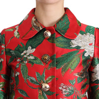 Red Floral Brocade Crystal Coat Jacket