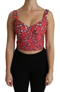 Pink Floral Brocade Cropped Blouse Tank Top