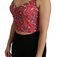 Pink Floral Brocade Cropped Blouse Tank Top