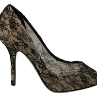 Black Lace Heels Pumps Champagne Shoes