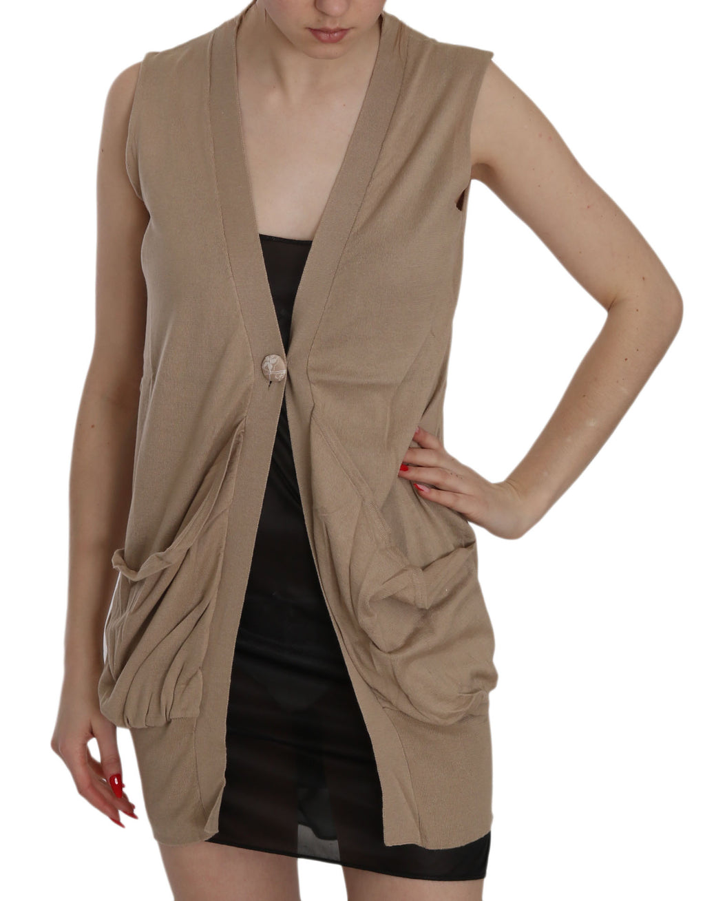 Brown 100% Cotton Sleeveless Cardigan Top Vest